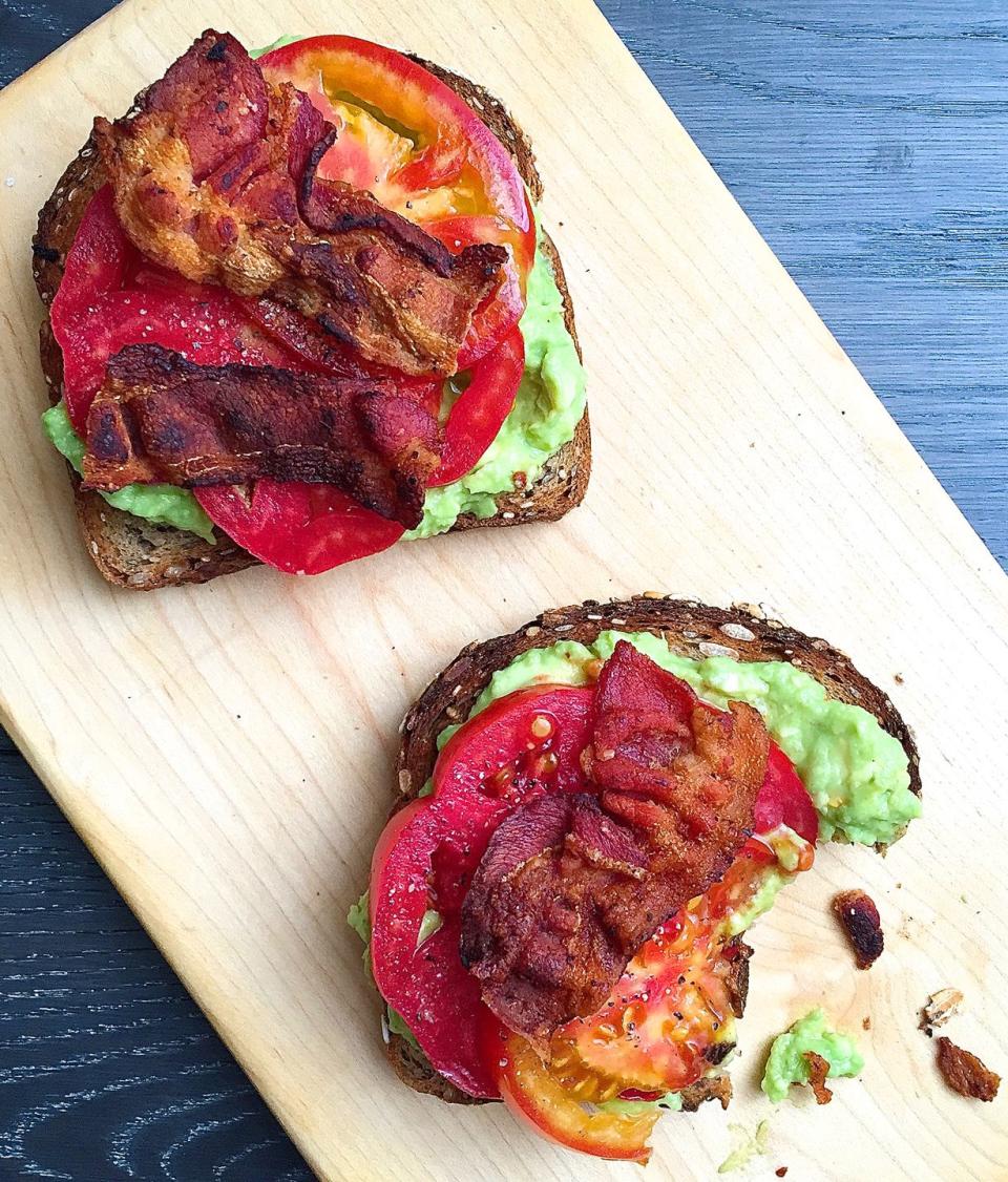 Open-Faced Bacon Avocado Tomato Sandwich