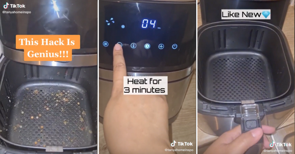 Tanya shows this quick and easy hack for a sparkling clean air fryer. Photo: tiktok/@tanyahomeinspo