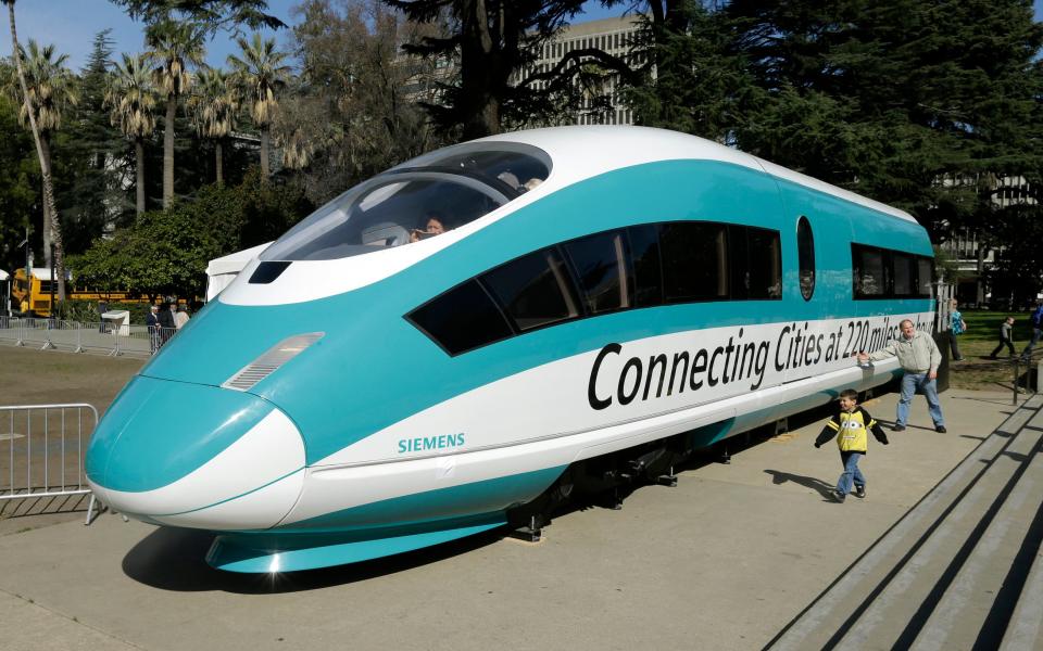 High-speed train model at the Capitol in Sacramento, California, in 2015.