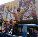 Cleveland Cavalier JR Smith celebrates the Cavaliers 2016 NBA Championship in downtown Cleveland, Ohio, U.S. June 22, 2016. REUTERS/Aaron Josefczyk