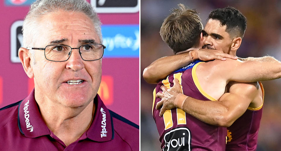 Pictured left to right, Brisbane Lions coach Chris Fagan and star Charlie Cameron.