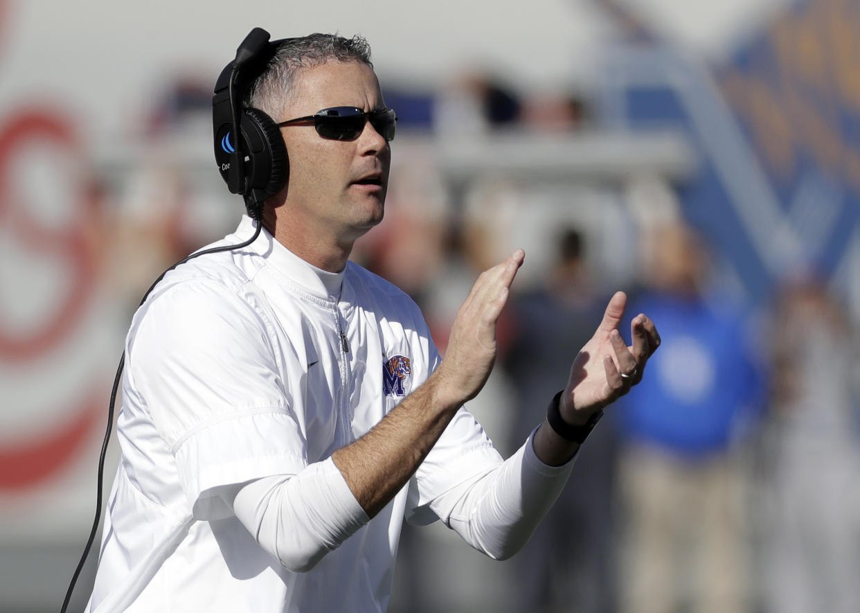 Mike Norvell has led No. 20 Memphis to a 10-1 record. (AP)