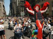 <p>Yelling out with pride is a daredevil on top of a motorcycle at the 2004 Lesbian, Gay, Bisexual and Transgender Pride March in New York City.<br></p>