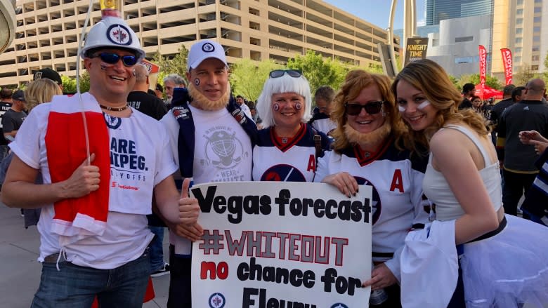 Jets fans say they weren't allowed to bring Canadian flag, Jets garb into Las Vegas arena