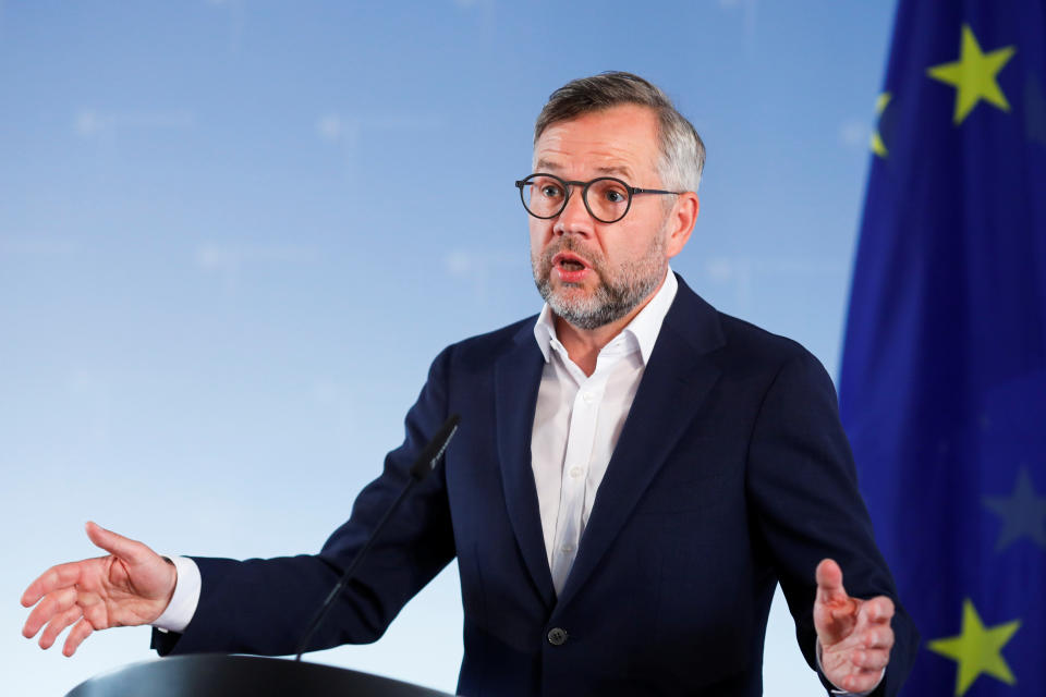 Minister of State for Europe at the German Federal Foreign Office Michael Roth gives a statement for the media, prior to a video conference of the European Union's General Affairs Council, at the foreign ministry in Berlin, Germany June 16, 2020. Markus Schreiber/Pool via REUTERS