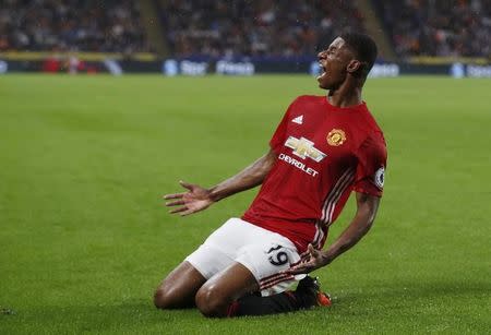 Football Soccer Britain- Hull City v Manchester United - Premier League - The Kingston Communications Stadium - 27/8/16 Manchester United's Marcus Rashford celebrates scoring their first goal Action Images via Reuters / Lee Smith Livepic