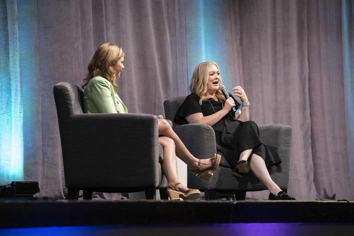 A portrait of JBH and Colleen Hoover during a panel at Book Bonanza on June 23, 2023 in Grapevine, TX.  (Nitashia Johnson for TODAY)