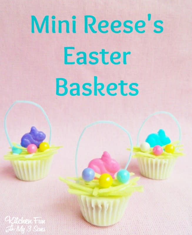 <p>Kitchen Fun With My 3 Sons</p><p>Learn how to make these tiny, very adorable Reese's Easter Baskets.</p><p><strong>Get the recipe: <a href="http://www.kitchenfunwithmy3sons.com/2014/04/mini-reeses-cup-easter-baskets.html" rel="nofollow noopener" target="_blank" data-ylk="slk:Mini Reese's Easter Baskets;elm:context_link;itc:0;sec:content-canvas" class="link rapid-noclick-resp">Mini Reese's Easter Baskets</a></strong></p>