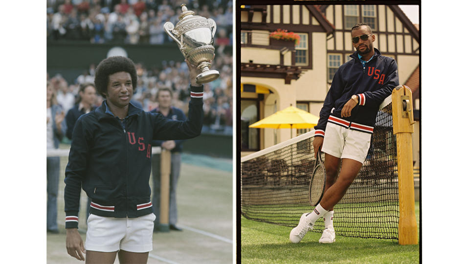 Arthur Ashe accepting his Wimbledon trophy in 1975; Ashe’s recreation of that jacket (5). - Credit: Central Press; Ashe