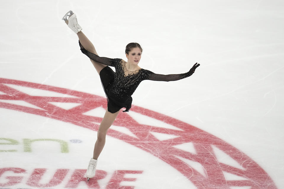 Isabeau Levito competes during the women's free skate at the U.S. figure skating championships Friday, Jan. 26, 2024, in Columbus, Ohio. (AP Photo/Sue Ogrocki)