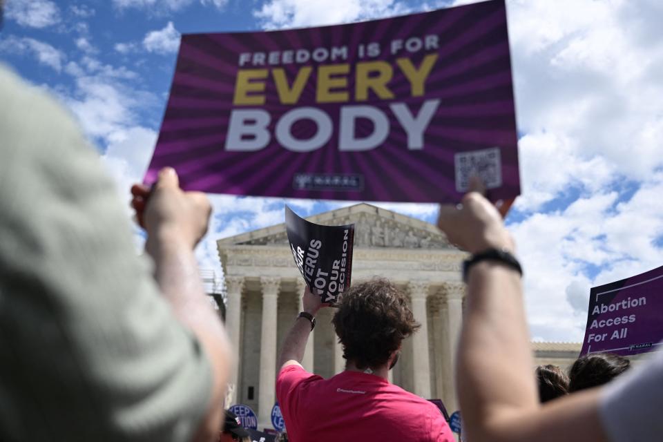 Demonstrators rally in support of abortion rights at the Supreme Court on April 15.