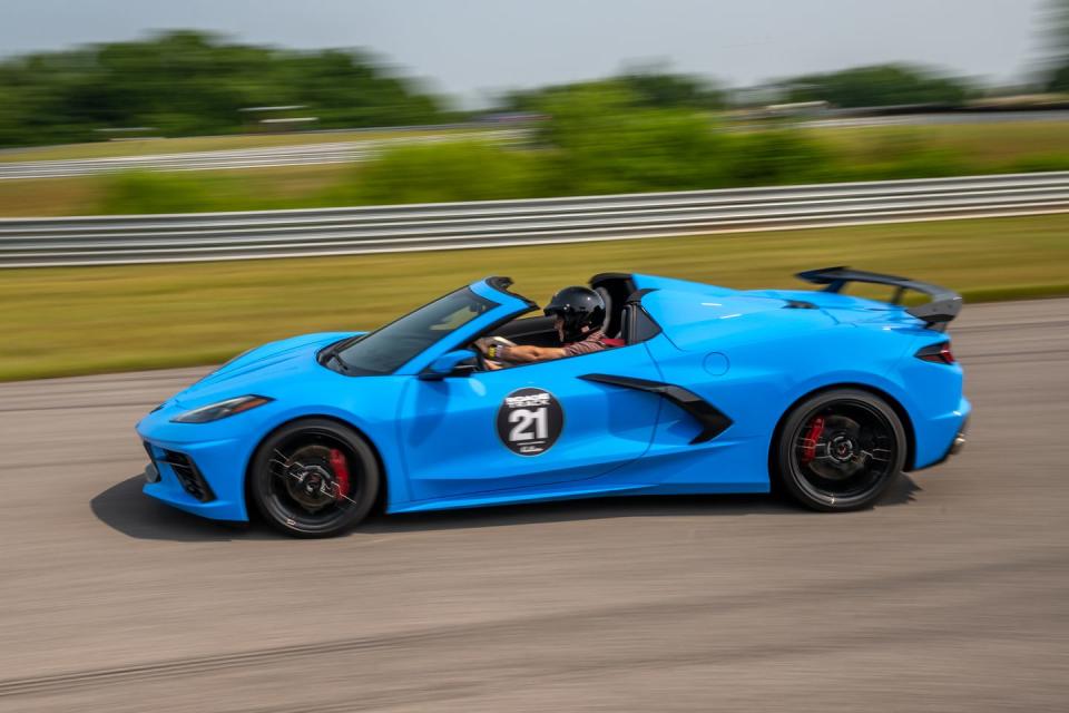 corvette driving on ncm motorsports park track