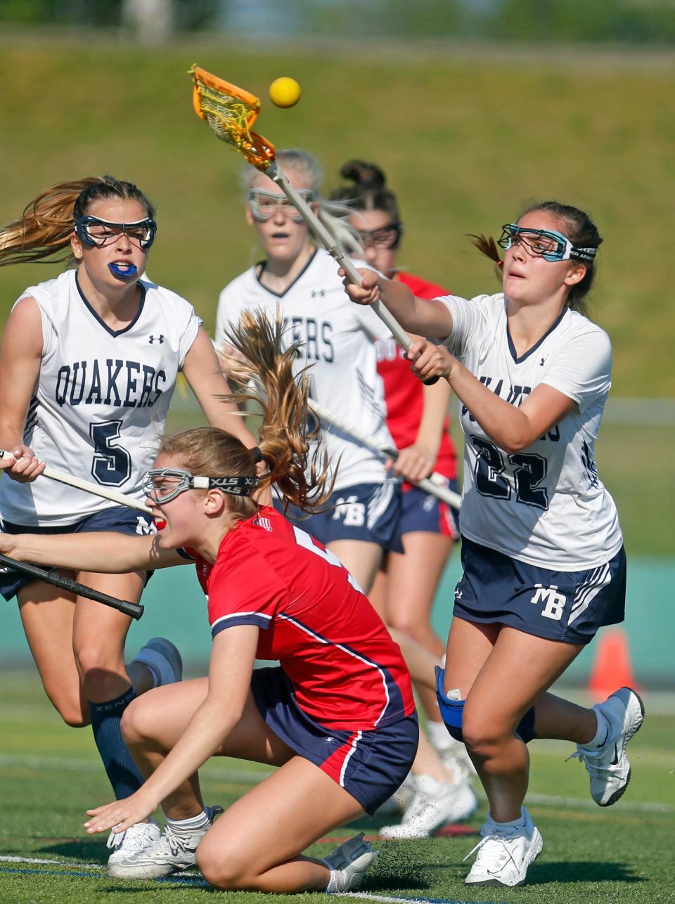 Lilly Madeira of Moses Brown, shown in action last season, scored 6 goals in the Quakers' win Thursday.