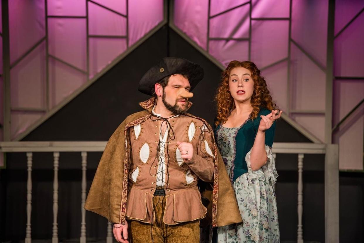 Chris Bizub plays Cyrano and Lauren Koleszar portrays Roxane in "Cyrano de Bergerac" at Western Reserve Playhouse.