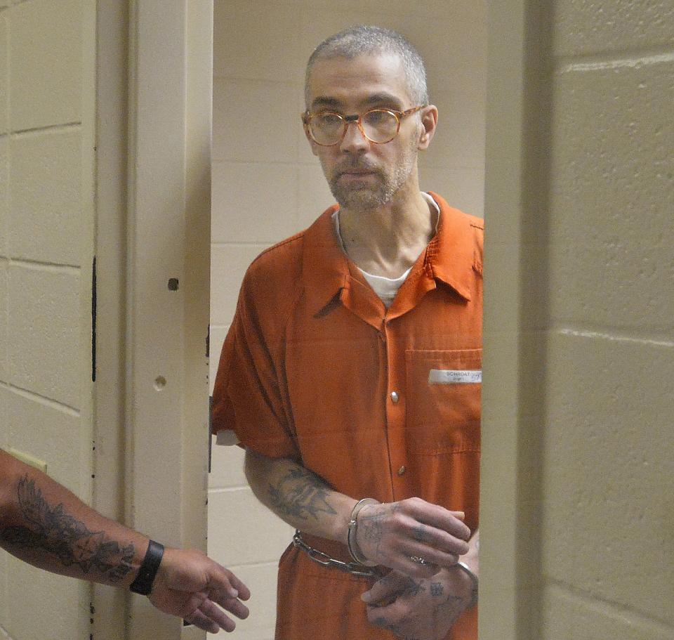 Convicted murderer Scott A. Schroat is led to a hearing at the Erie County Courthouse on Aug. 1, 2019. Schroat was convicted as a juvenile for the 1992 killing of his 5-year-old neighbor, Lila Ebright.