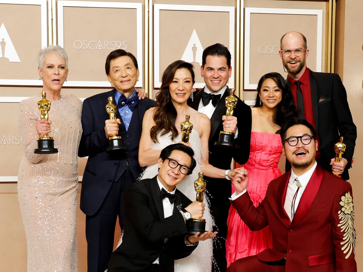 The cast and directors of ‘Everything Everywhere All at Once’, which swept the Oscars (Getty Images)