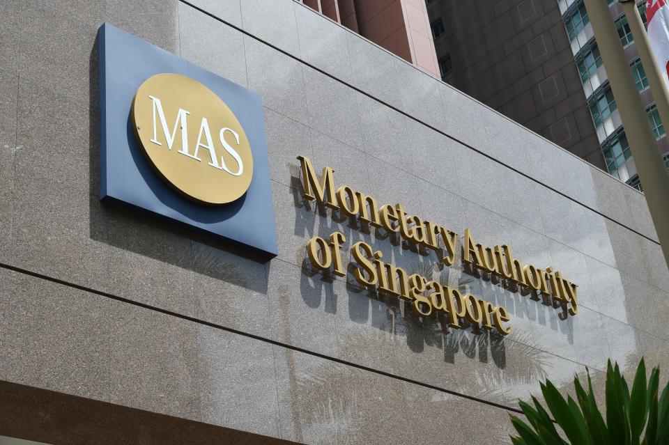 The logo of the Monetary Authority of Singapore is seen on its main building in Singapore on May 24, 2016.