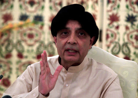 Pakistan's Interior Minister Chaudhry Nisar Ali Khan attends a news conference in Islamabad, Pakistan, May 24, 2016. REUTERS/Faisal Mahmood