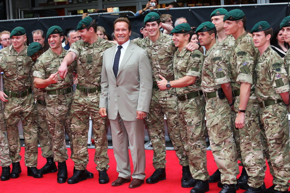 Arnold Schwarzenegger attends the London premiere "The Expendables 2" on August 13, 2012.