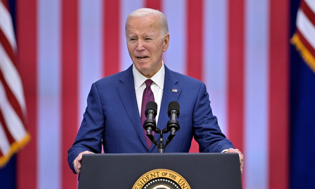 <span>Joe BIden in Goffstown, New Hampshire on Monday.</span><span>Photograph: Josh Reynolds/AP</span>