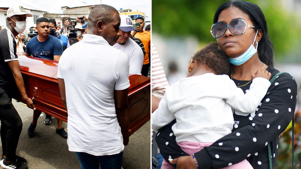 Alex Quinonez's wife, pictured here looking on as he is laid to rest.