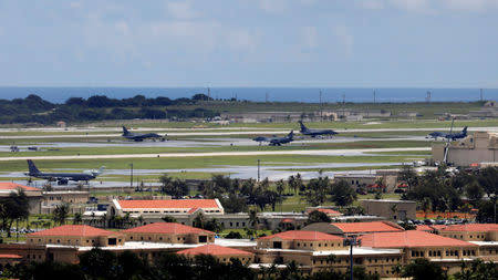 FILE PHOTO - A view of U.S. military planes parked on the tarmac of Andersen Air Force base on the island of Guam, a U.S. Pacific Territory, August 15, 2017. REUTERS/Erik De Castro/File Photo