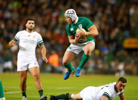 Rugby Union - Rugby Test - Ireland v South Africa - Cape Town South Africa - 11/06/16. Ireland's Luke Marshall takes a high ball. REUTERS/Mike Hutchings