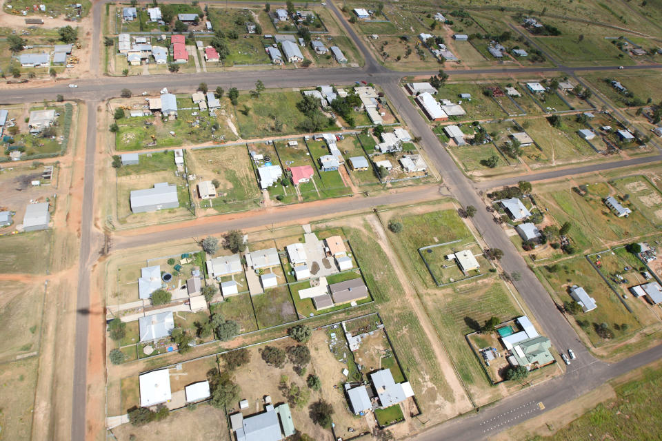 Aerial view of the town of Goodooga on January 6, 2011 in Goodooga, New South Wales, Australia.