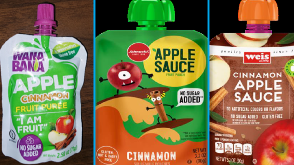 WanaBana, Schnucks, and Weis cinnamon apple sauce pouches have been recalled by the FDA / Credit: FDA