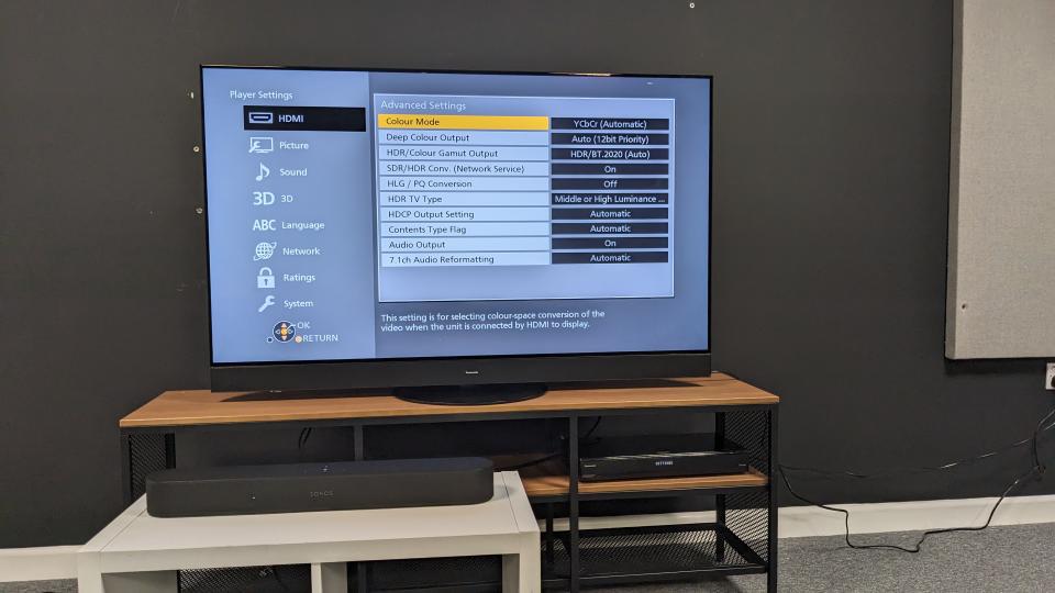 Panasonic DP-UB820 with Panasonic MZ1500 and Sonos Beam (Gen 2) connected