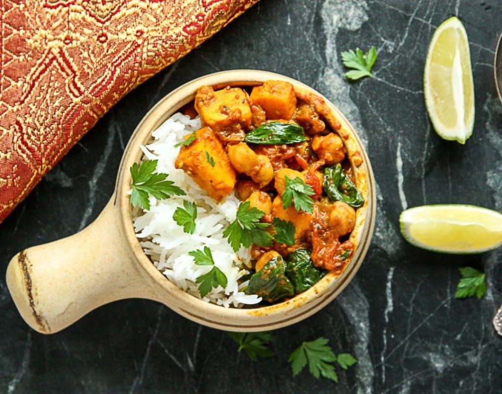 <p>The Food Blog</p><p>Indian food is undeniably comforting with its warm, aromatic spices and bold flavors. If you've been missing it, enjoy the comfort of this vegetarian sweet potato chickpea curry with garam masala. It is easy to make, healthy, and packed with flavor.</p><p><strong>Get the Recipe: <a href="https://www.thefoodblog.net/sweet-potato-chickpea-curry" rel="nofollow noopener" target="_blank" data-ylk="slk:Sweet Potato Chickpea Curry;elm:context_link;itc:0;sec:content-canvas" class="link rapid-noclick-resp">Sweet Potato Chickpea Curry</a></strong></p>