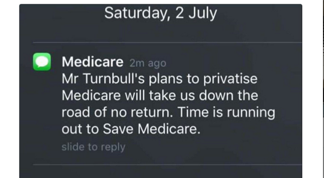 The alleged 'Medicare' text. Source: Twitter/dlewis89