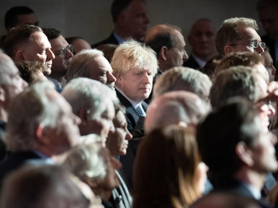 Johnson in the audience for Zelensky’s speech to parliament earlier (PA)