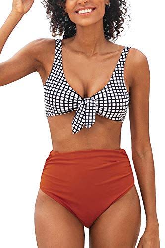 12) High Waisted Knot Gingham Two Piece