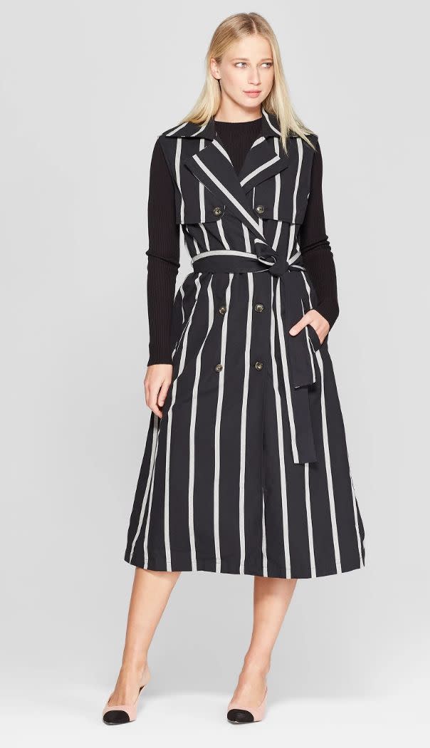 Who What Wear Sleeveless Striped Button Detailed Belted Draped Trench  (Photo: Target)