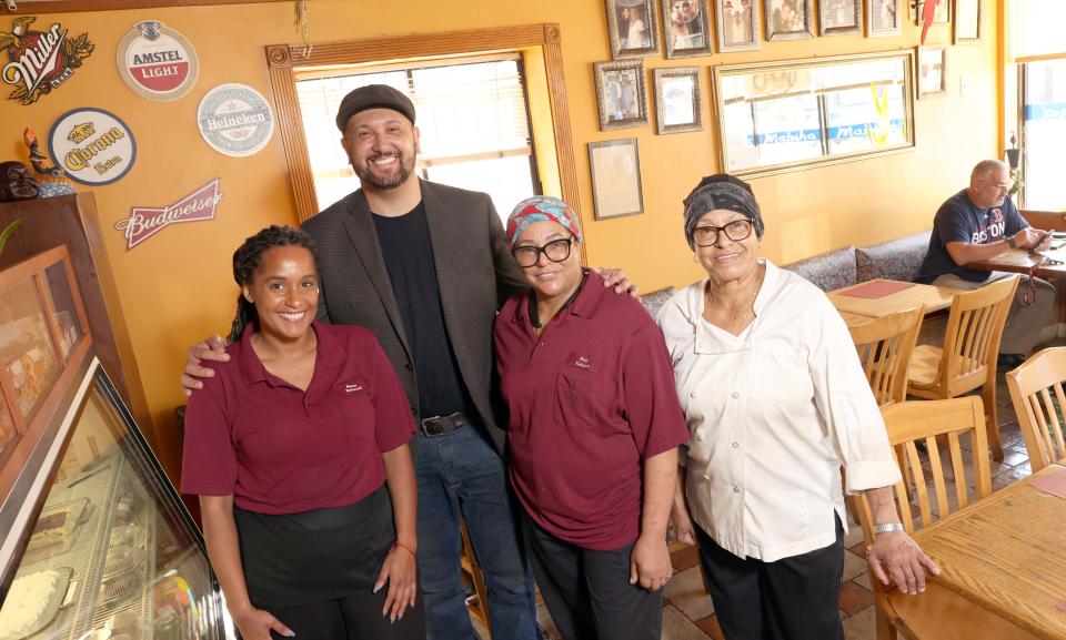 From left, Valeria Santos, Walace Langame, Sulamita Figueredo, and Erica Santos at Mainha Brazilian Restaurant, 160 Memorial Drive, Avon, on Wednesday, Oct. 4, 2023.