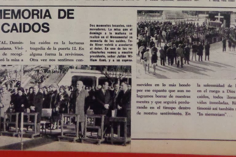 Dos semanas después del hecho, más de 1000 personas asistieron a una misa en las instalaciones de River Plate, en memoria de los caídos en la Puerta 12. (Revista River)