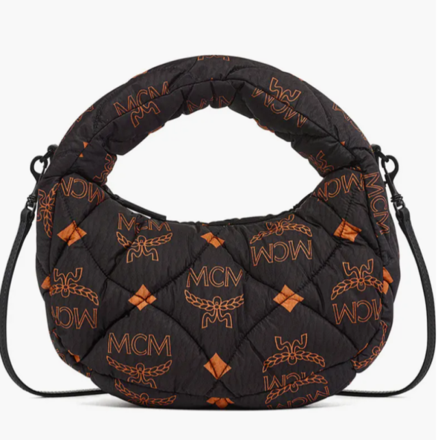 MCM Aren Small Monogram Leather Hobo Bag