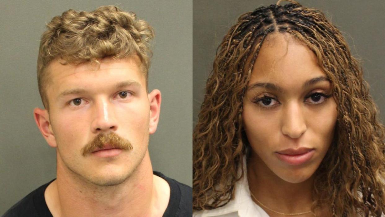 <div>Mason Stajduhar (left) and Tatiana Stajduhar (right) were arrested and charged with disorderly conduct on April 28, 2024. (Photo: Orlando Police Department)</div>