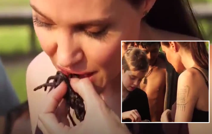 Angelina Jolie eating spiders with daughter Knox (BBC)