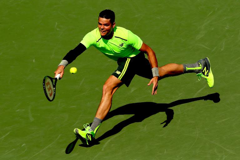 Milos Roanic during his Miami Open match against Jeremy Chardy on March 30, 2015 in Key Biscayne