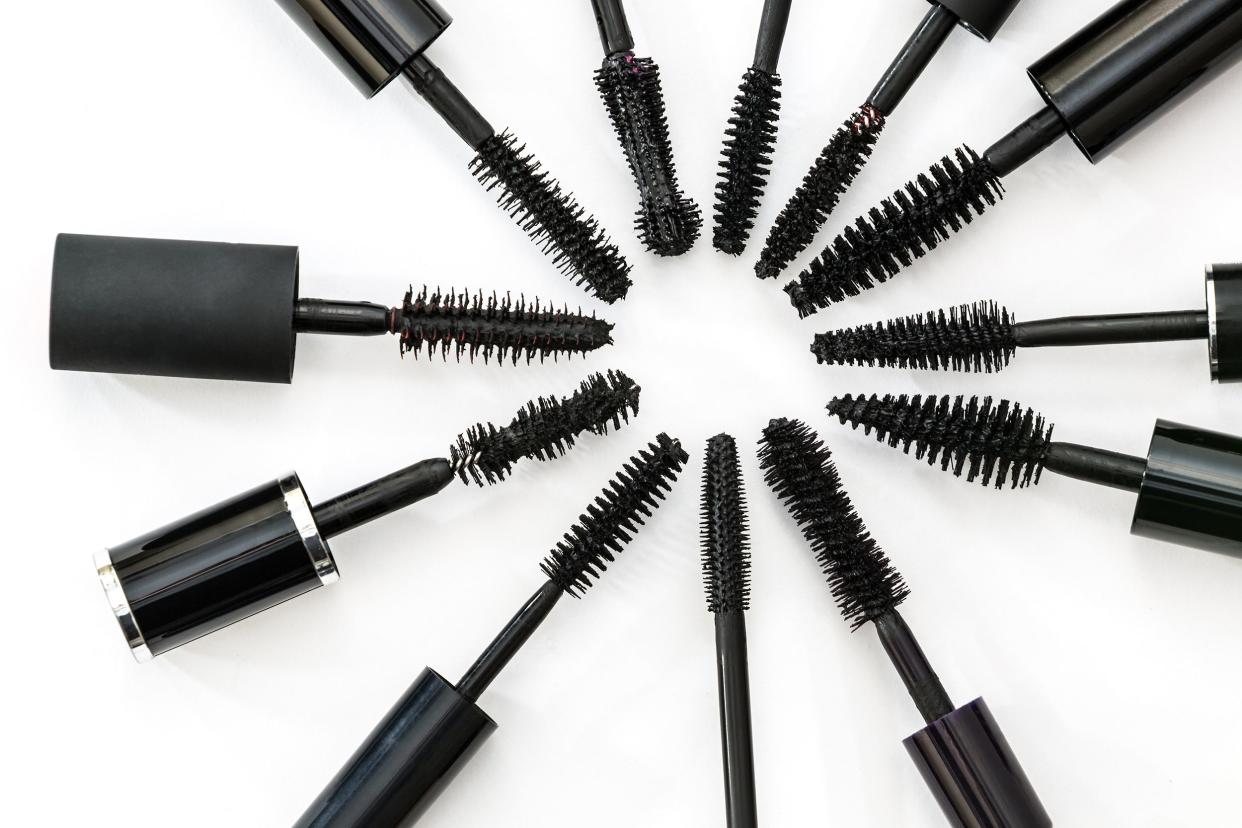 collection of a mascara brushes on white background