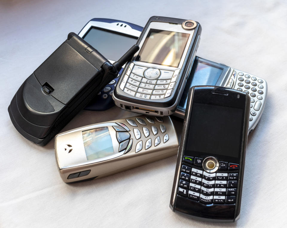 a pile of old phones