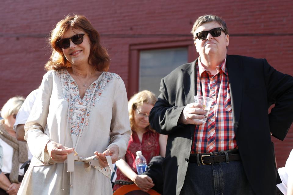 Actress Susan Sarandon with founder Michael Moore at the 2012 Traverse City Film Festival.