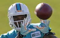 Miami Dolphins cornerback Will Davis (29) prepares to catch a pass during NFL football training camp in Davie, Fla., Wednesday, July 30, 2014. (AP Photo/Alan Diaz)