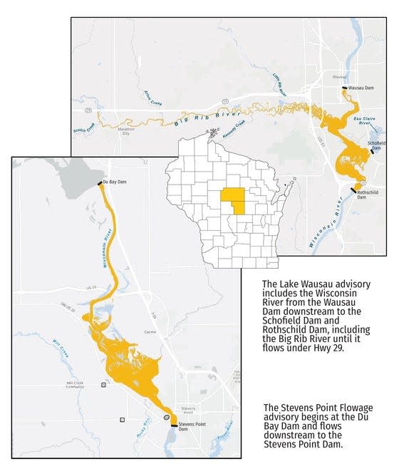 A map details where fish have been impacted by PFAS chemicals and consumption should be limited.