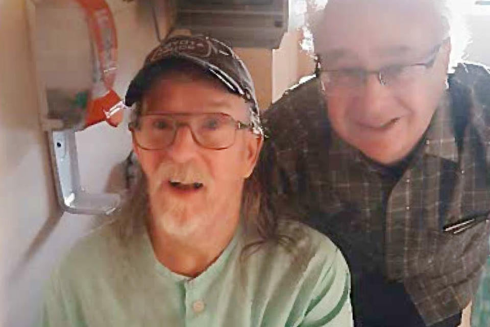 This photo provided by Gary Nichols shows him, right, with his brother, Alan, on the eve of his euthanization in Chilliwack, British Columbia, Canada, in July 2019. Alan submitted a request to be euthanized and he was killed, despite concerns raised by his family and a nurse practitioner. Nichols’ family reported the case to police and health authorities, arguing that he lacked the capacity to understand the process and was not suffering unbearably — among the requirements for euthanasia. “Alan was basically put to death,” his brother, Gary, says. (Courtesy Gary Nichols via AP)