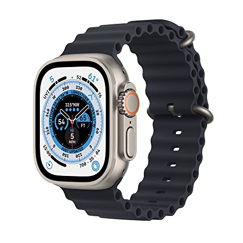 Apple Watch Ultra [GPS + Cellular 49mm] Titanium Case with Midnight Ocean Band, One Size (Renew…