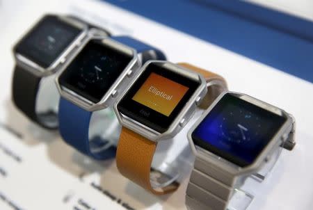Fitbit Blaze watches are displayed during the 2016 CES trade show in Las Vegas, Nevada January 6, 2016. REUTERS/Steve Marcus/File Photo