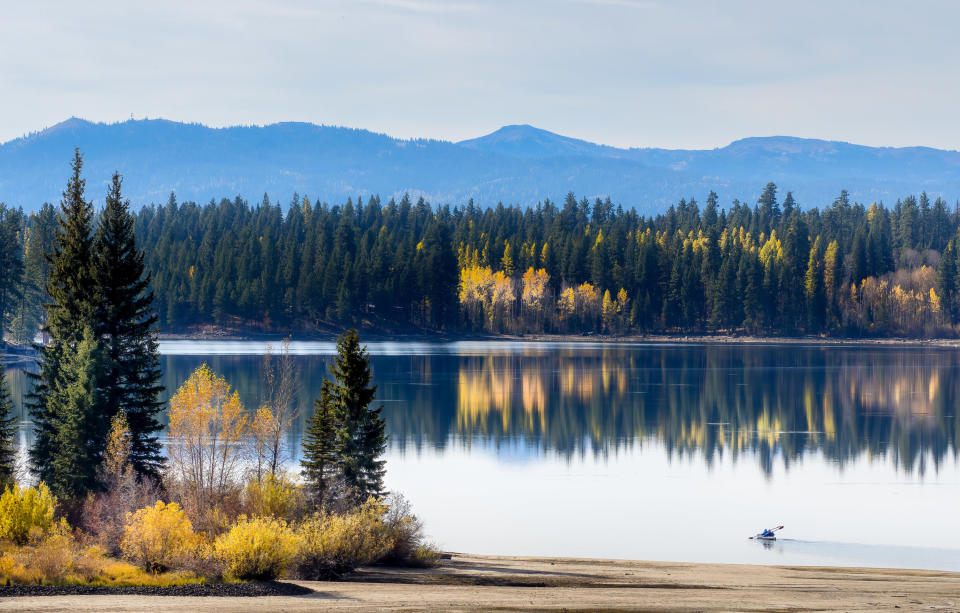 Aerial view of a lake in McCall, Idaho